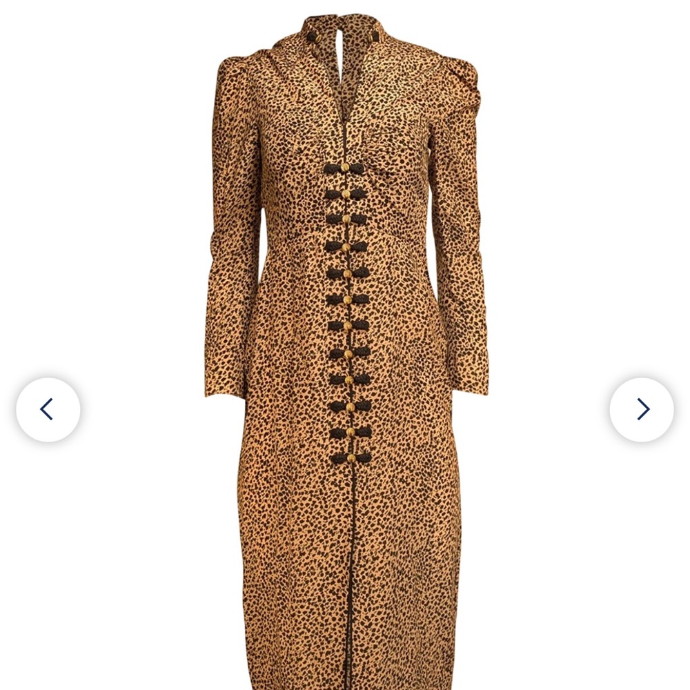 SALONI Brown Sheath Dress with Puff Sleeves and Mock Neck